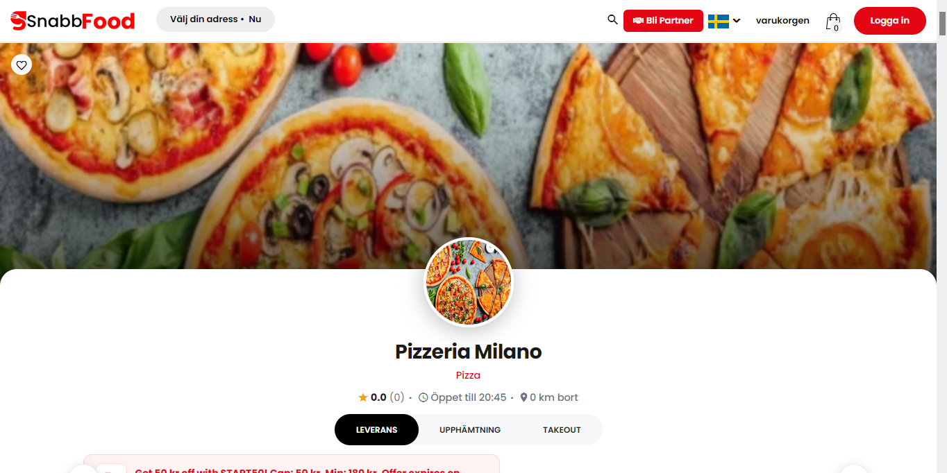 واجهة المطعم المباشرة وتحديد نوع الطلب (Pizzeria Milano)
