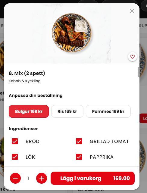 مطعم Venedig Kolgrill - نافذة تخصيص طبق المشاوي والإضافات